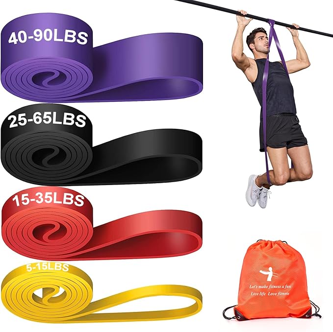 Pull Up Assistance Bands Set 5 LBS - 230 LBS, Long Resistance Bands for Pull Ups Working Out, Gym Workout Bands for Men Exercise Muscle Training and Shape Body - Carry Bag Included
