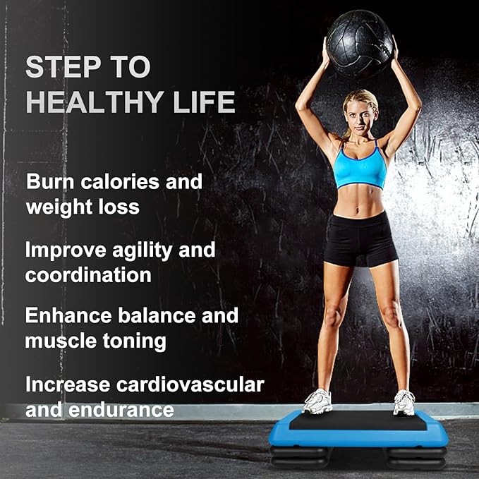 Adjustable Aerobic Stepper Workout Step with 4 Risers Fitness & Exercise Platform Trainer