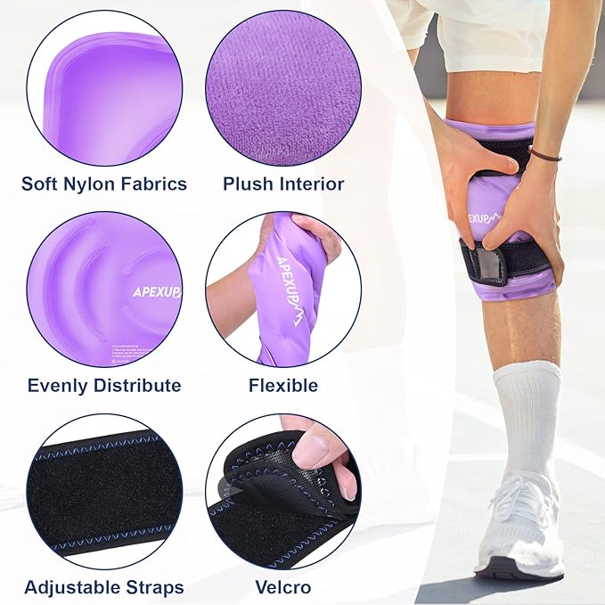 APEXUP Ice Pack for Knee Pain Relief, Large Reusable Wrap After Surgery, Flexible Gel Cold Pack for Injuries, Pain Relief for Back, Shoulder, Elbow, Ankle and Leg (Purple, XXL, 1PK)