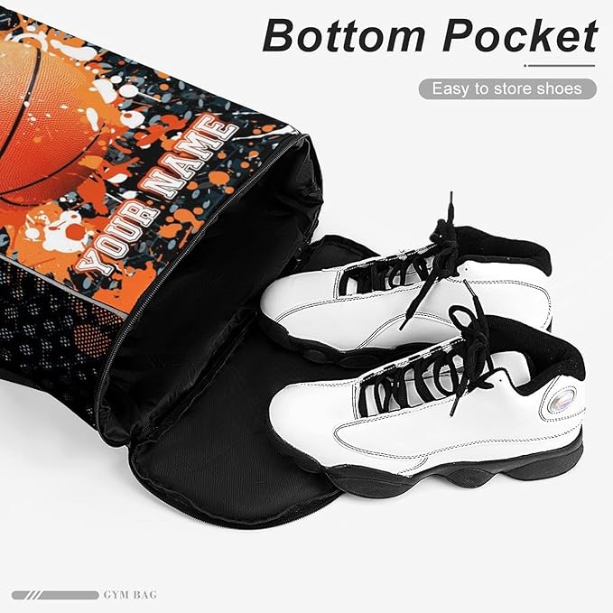 Custom Basketball Drawstring Backpack - Cool Cinch Sack, String Backpacks with Pocket for Kids Women Men Boys Girls for Gym Outdoor Sports Travel Athletic Drawstring Bag - Lightweight/Foldable