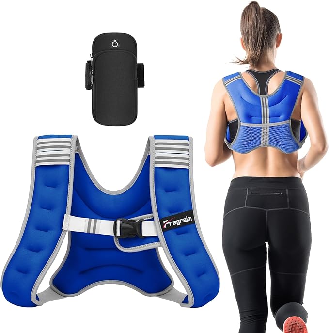 Fragraim Weighted Vest for Women Men - 8lb/10lb/12lb/16lb/22lb/25lb/30lb Weight Vest with Reflective Stripe, Detachable Phone Pouch, Ideal for Walking, Strength Training, Running, Workout, Cardio