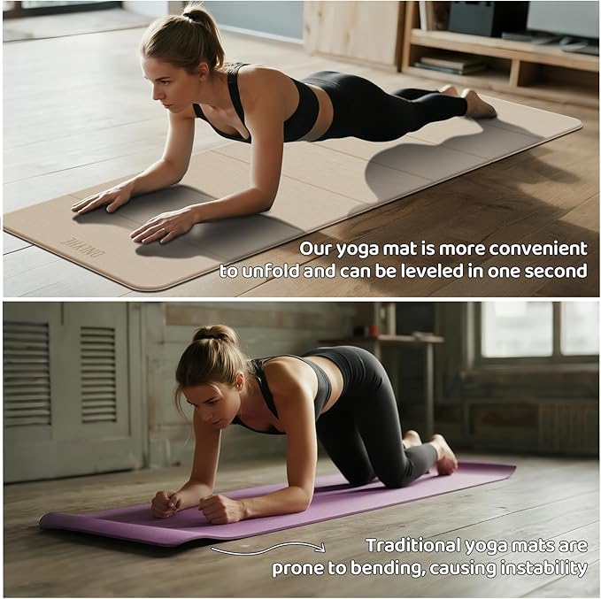 Foldable Yoga Mat,Exercise Mats for Home Workout,Comfortable and Durable,8mm Thick-Portable Folding Mat,Non Slip,Pilates Mat Thick,Outdoor Use,Meditation,Travel,Camping（71"x24" x0.31"）