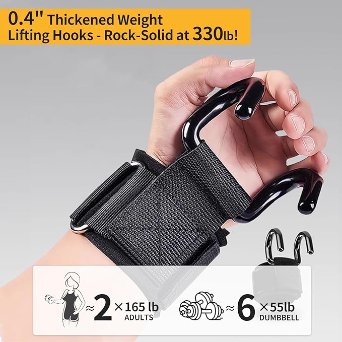 GPANDAG Weight Lifting Hooks for Men and Women(Pair), 330 LB Heavy Duty Gym Lifting Wrist Strap Hook for Deadlifts, Pull-Ups, Strength Training, 0.4inch Grip Weightlifting Hooks for Teen