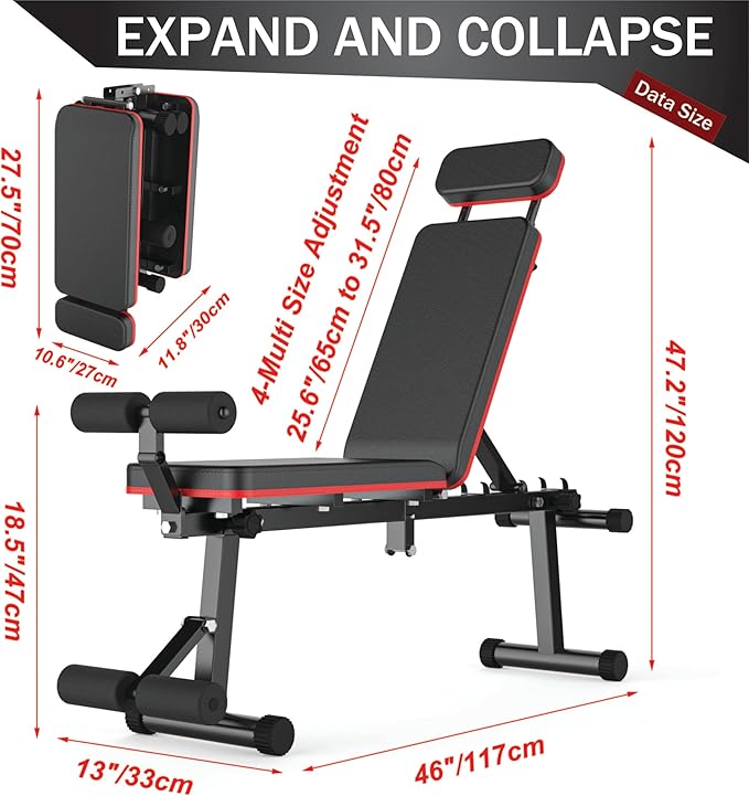 Adjustable Weight Bench, Foldable, Incline/Decline/Flat, Full Body Workout, Extended Head Design, 660 lbs/300 kgs Capacity