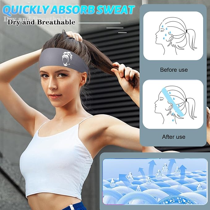 Headbands for Men Women 3pcs Sports Sweat Bands Headbands Men Sweatbands Workout Headband for Mens Running Cooling Skull Sweat Band Head Bands