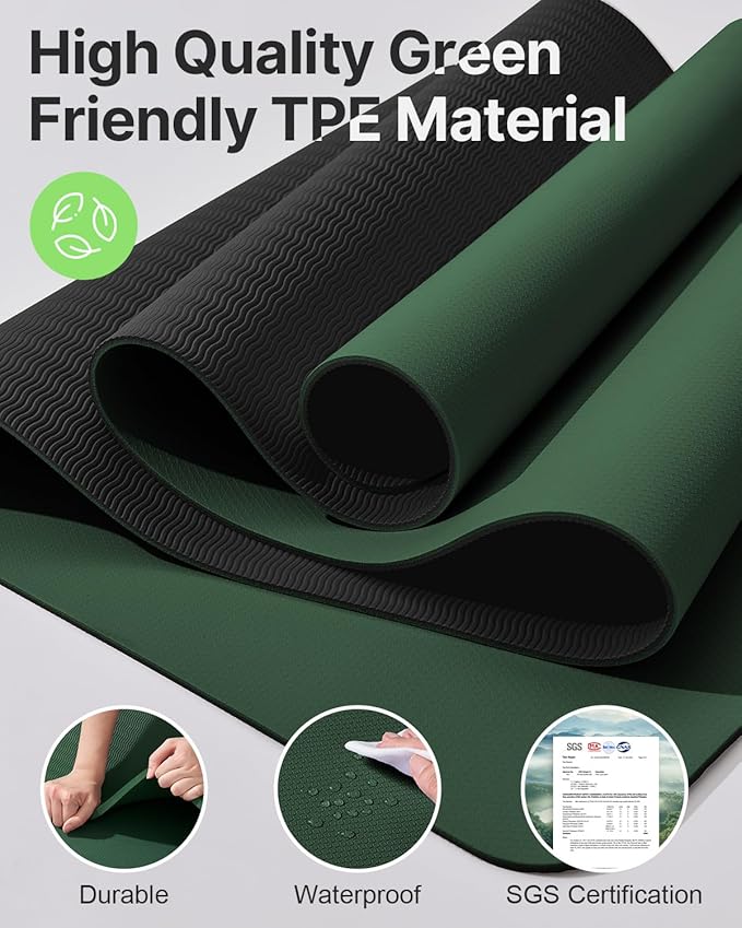 Yoga Mat,Non-Slip TPE Exercise Mat(1/4 Inch) for Pilates, Fitness & Barefoot Workouts, Home Gym Studio with Strap & Bag