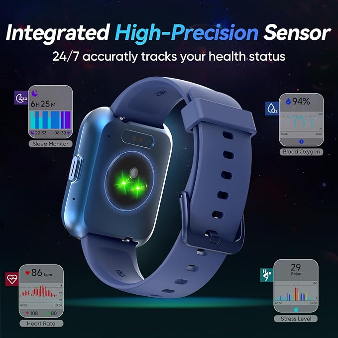 Fitpolo Smart Watches for Men/Women, 1.8'' Alexa Built-in Fitness Tracker Watch with Bluetooth Calls, IP68 Waterproof, Heart Rate/Sleep/SpO2/Stress Monitor, 110 Sport Modes for Android & iPhone