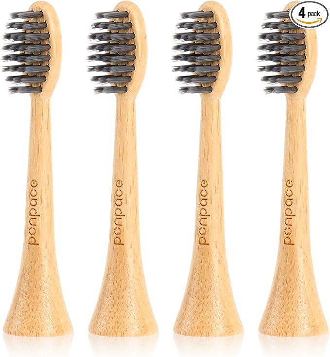 Bamboo Toothbrush Heads Compatible with Philips Sonicare, Soft Charcoal Infused Bristles, Whitening & Deep Cleaning