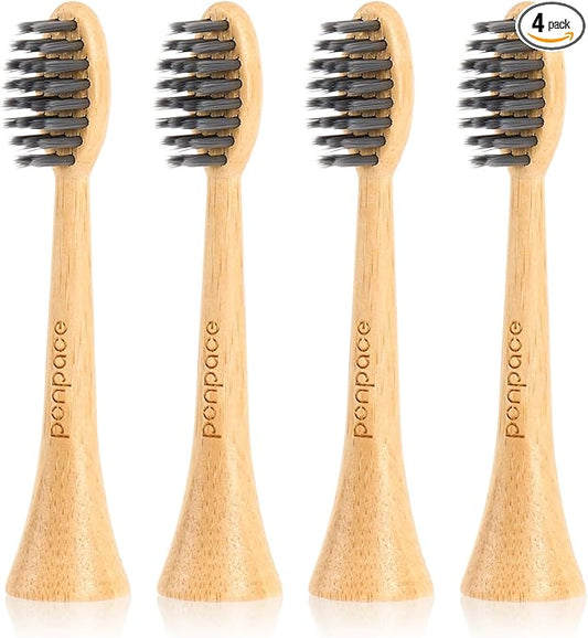 Bamboo Toothbrush Heads Compatible with Philips Sonicare, Soft Charcoal Infused Bristles, Whitening & Deep Cleaning