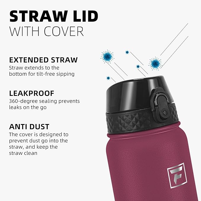 Fanhaw 20 Oz Stainless Steel Insulated Sports Water Bottles with Straw for Kids, Men and Women (Red Black)