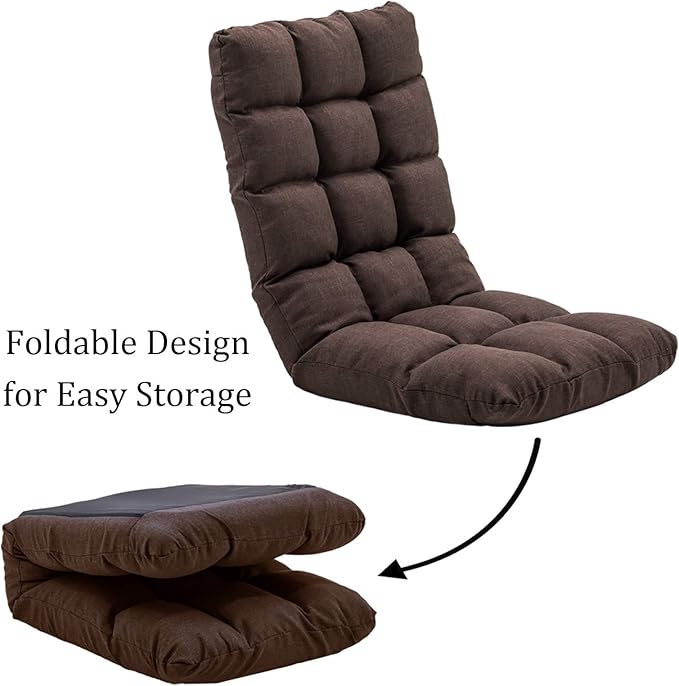 FLOGUOR Floor Chair, Floor Lounger Chair 42-Position Recliner Adjustable Foldable Video Gaming Meditating, Reading, Padded Comfortable Seat, Indoors (Brown) 8812CO