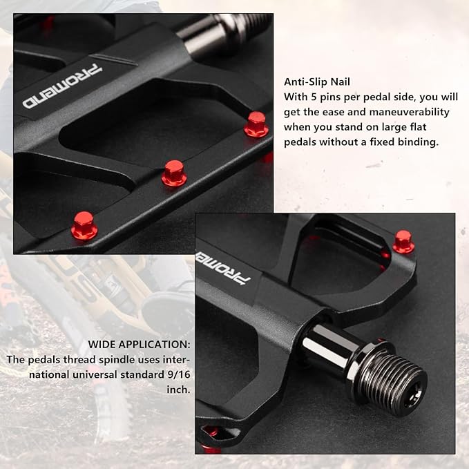 Road Bikes Pedal, CNC Machined Aluminum Alloy Body Bicycle Pedals Non-Slip Ultralight 9/16 inch 3 Bearings Design for Mountain BMX MTB Bike Cycling Road Bike Pedals