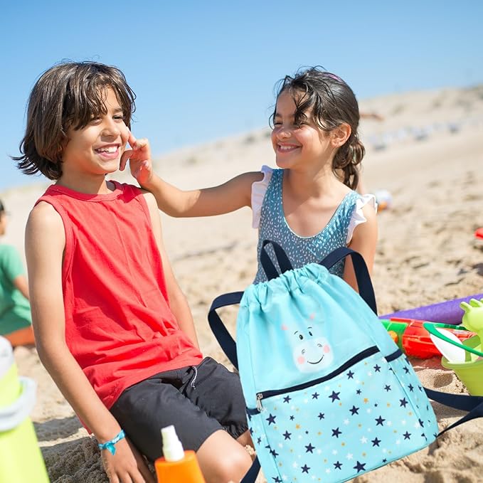 Drawstring Backpack Gym Backpack Sports Bag for Swim Women Men Workout Bag Draw String Back Sack for Soccer Beach Gear Letters Hippo Water Blue