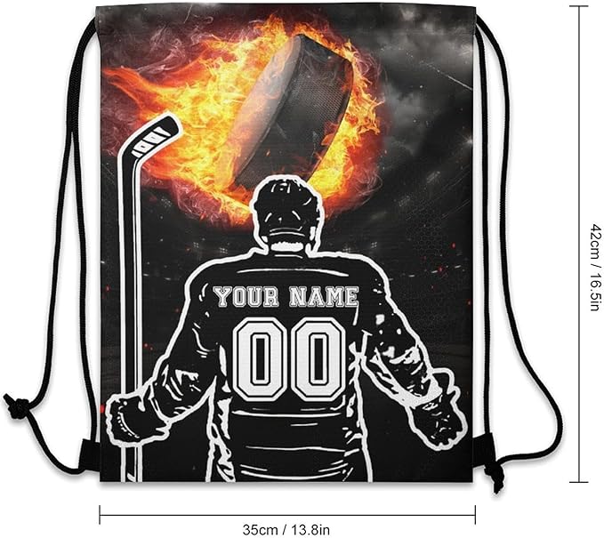 Custom Hockey Drawstring Backpack - Cool Cinch Sack, String Backpacks for Kids Women Men Boys Girls for Gym Outdoor Sports Travel Athletic Drawstring Bag - Lightweight/Foldable