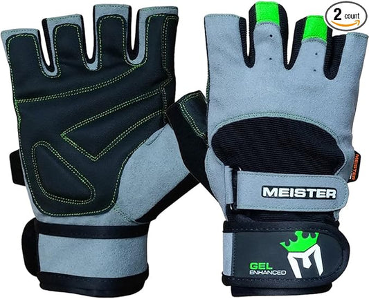 Meister Wrist Wrap Weight Lifting Gloves w/Gel Padding