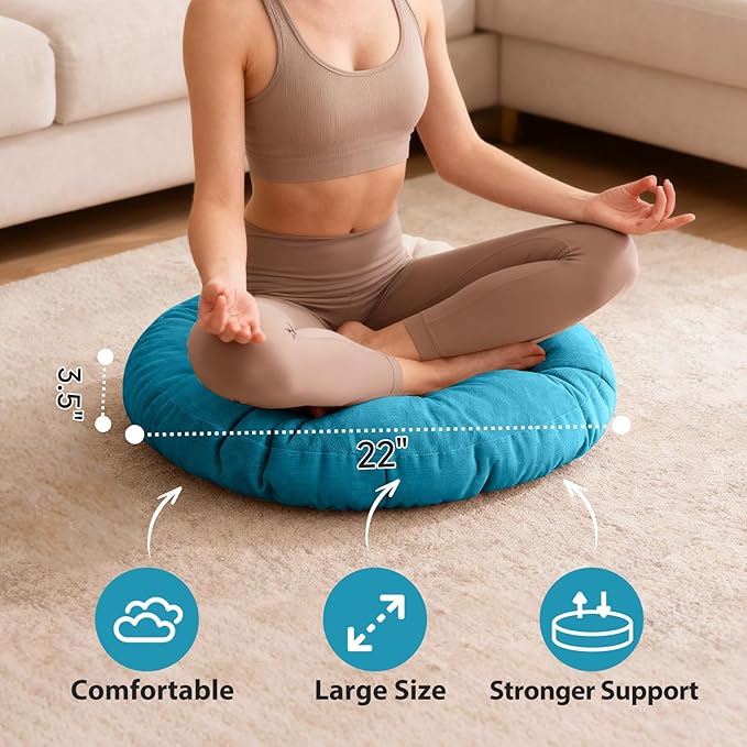 Tiita Floor Pillow Cushion, Round Seat Cushion, Outdoor Floor Pad, Meditation Cushion for Yoga Living Room Sofa Balcony, Set of 2, 22x22 Inch, Blue