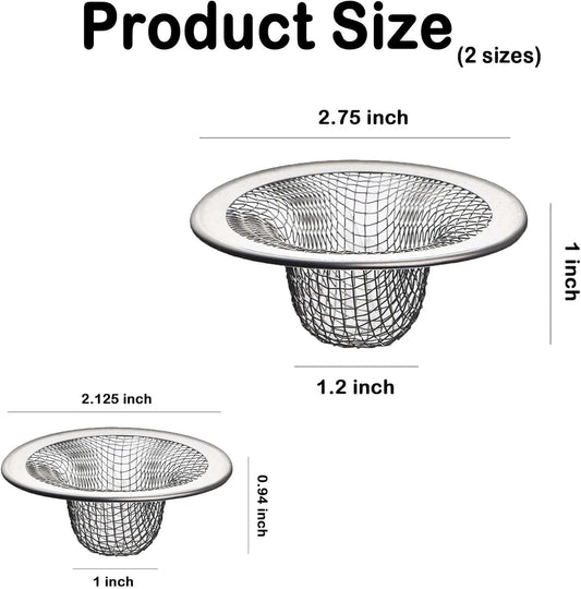 14PCS Drain Mesh Basket, 2.125'' & 2.75" Bathroom Mesh Sink Drain Strainer Screen Cover Small Slop Basket Filter Trap Tub Drain Screen Hair Catcher for Lavatory RV Shower Floor Utility Drain