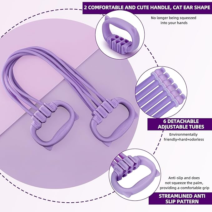 Adjustable Resistance Bands with Handles, 6 Removable TPR Tubes (15-90lbs) for Strength Training, Muscle Toning and Full Body Workouts – Portable Home Gym Equipment