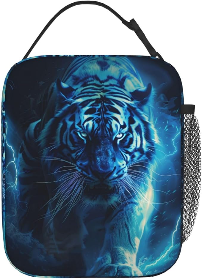 Fierce Tiger Lunch Box for Women Men Boys Kids, Insulated Cooler Lightning Design Lunch Bag for School, Picnic, Office, Travel, Work, Portable Reusable Polyester Thermal Tote Lunch Bags
