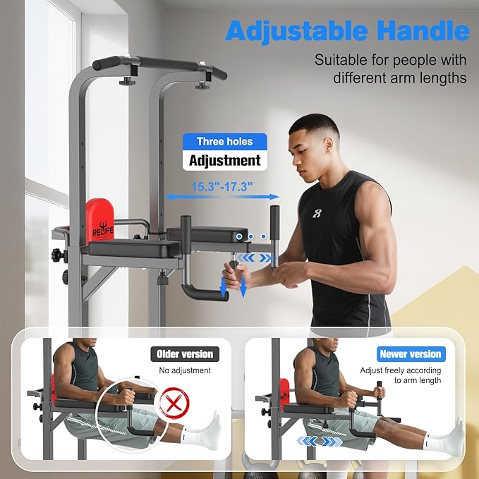 RELIFE REBUILD YOUR LIFE Power Tower Pull Up Bar Station Workout Dip Station for Home Gym Strength Training Fitness Equipment