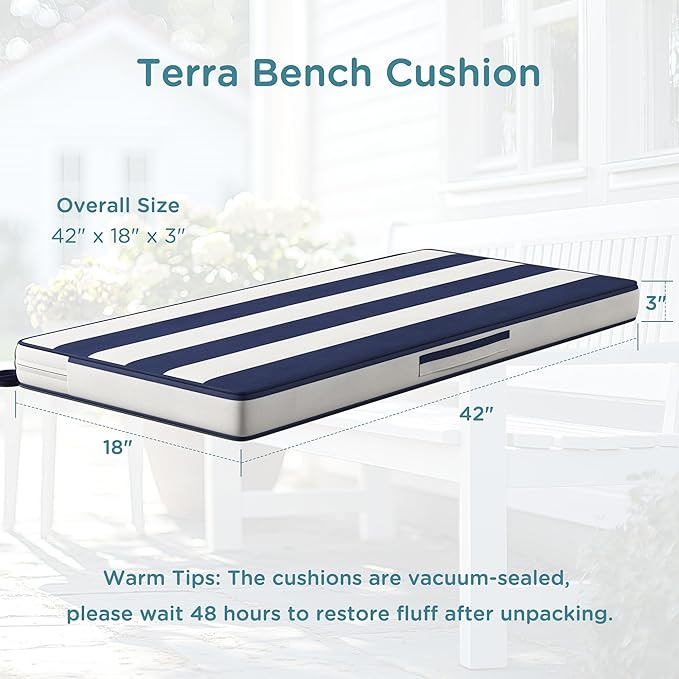 Codi Outdoor Bench Cushion 42 inch, Double Waterproof Patio Furniture Cushions Replacement for Swing, Porch, Couch, 42x18x3'', Breton Stripes