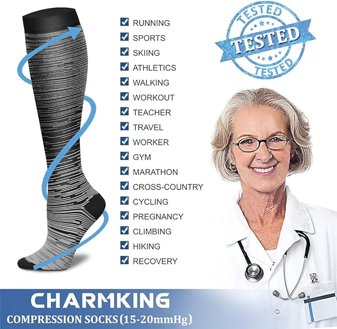 CHARMKING Compression Socks for Women & Men Circulation (8 Pairs) 15-20 mmHg is Best Support for Athletic Running,Hiking