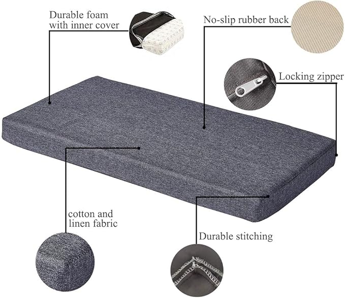 Bench Seat Memory Foam Chair Pads Non-Slip Rubber Back Indoor Swing/Settee Cushion 45 x 18 inch