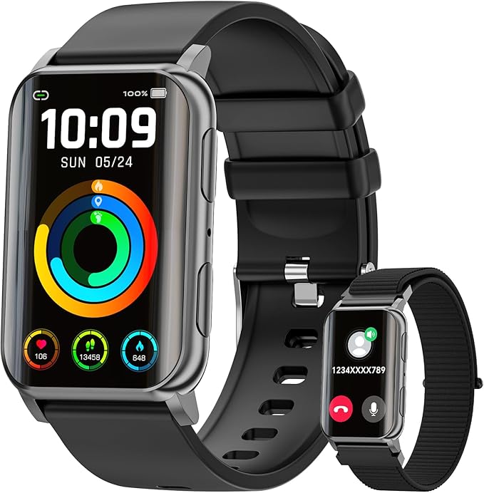 Smart Watch for Men Women (Answer/Make Calls), 1.57" Curved Screen Fitness Tracker, smartwatch with 24/7 Heart Rate/Sleep Monitor, Two Straps Activity Trackers, Compatible with Android & iOS