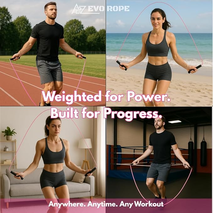 Evo Rope | 1.1LB Weighted Jump Rope for Women & Men – Adjustable 10mm Heavy PVC Skipping Rope for Fitness, Ideal for High-Intensity Training, MMA, Boxing, CrossFit, Weight-loss Workouts