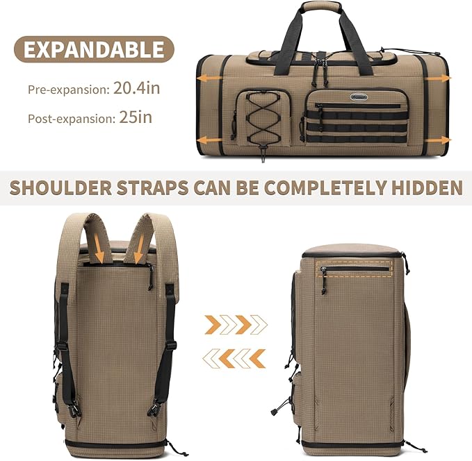 Bosstin Gym Bag for Men & Women,45L Travel Duffle Sports Duffel Bag Gym Weekender Overnight Backpack with Shoe Compartment (KHAKI CHECKERED)