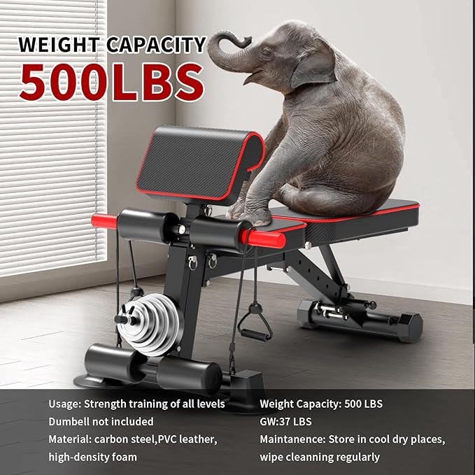 Adjustable Weight Bench,Utility Workout Bench Foldable Incline Decline Benches for Home Gym Full Body Workout,Load 330LBS