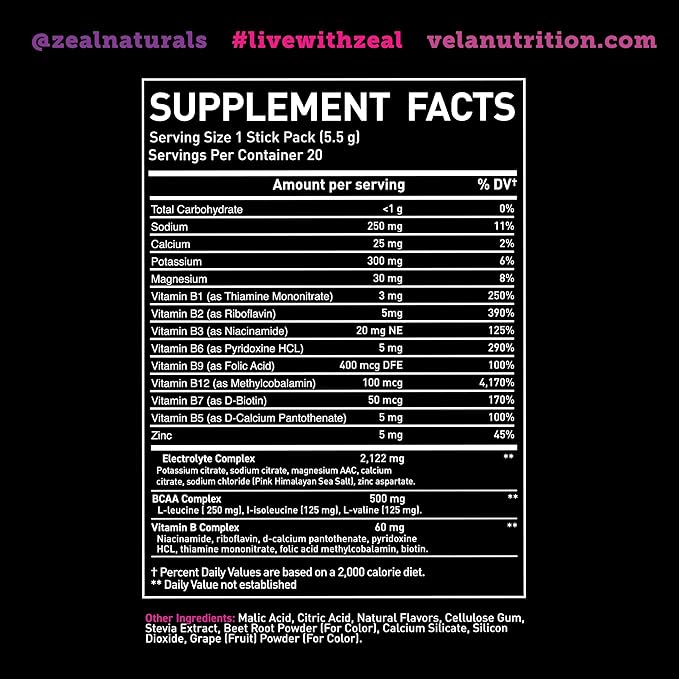 Enhanced Electrolyte Powder Stick Packs (Black Cherry | 20 Packets) w/ 0 Sugar +BCAAs +B-Vitamins Electrolyte Supplement w Potassium Zinc & Magnesium for Hydration - Keto Electrolytes