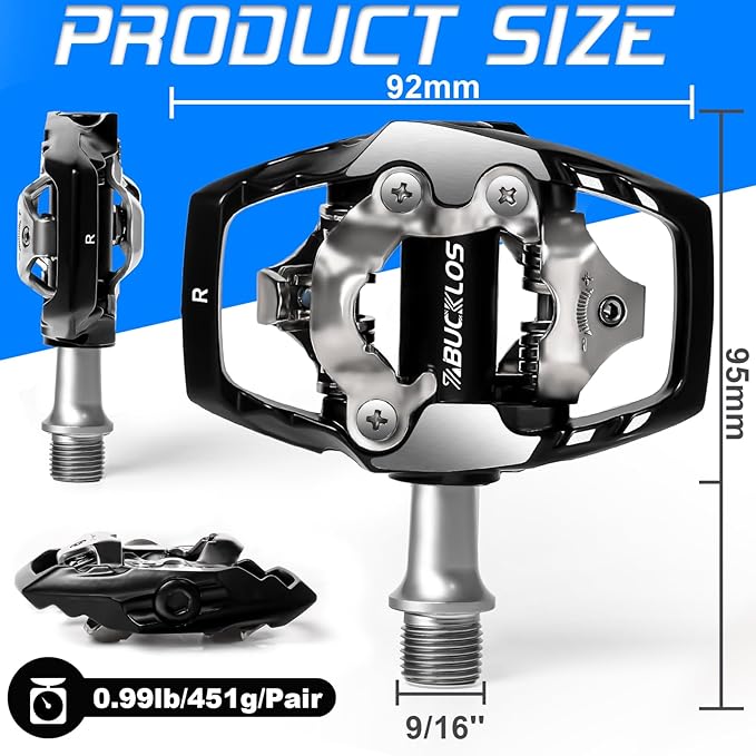 BUCKLOS SPD Clip Pedals PD-M760/M780 MTB Mountain Bike Clipless Dual Sided Pedals - Road Bike Spin Bike Sealed Bearing Bicycle Clips in Pedal Compatible with Shimano SPD Cleats (9/16" Aluminum)