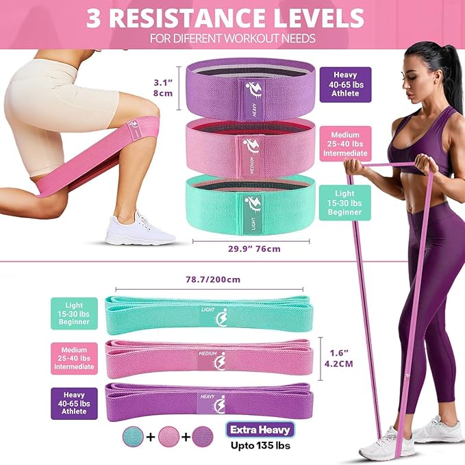 Fabric Resistance Bands for Working Out, 6pcs Band Set, 3pcs Non-Slip Booty Bands 3pcs Loop Exercise Bands for Leg, Glutes, Hip Elastic Bands for Gym, Home Fitness, Pilates, Yoga for Women and Men