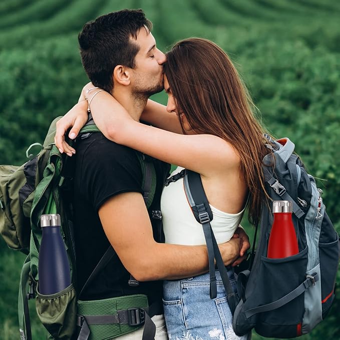 VEGOND 17oz Stainless Steel Water Bottles Bulk, Reusable Metal Sports Water Bottle Keeps Drink Hot and Cold, BPA Free Double Wall Vacuum Cola Shape Insulated Water Bottles for Camping Gym, 4 Pack