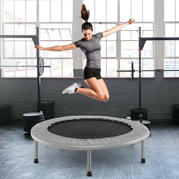 GYMAX Rebounder Trampoline for Adults, Mini Exercise Trampoline with Safety Pad, Foldable Rebounding Fitness Trampoline for Indoor/Outdoor, Small Workout Trampoline for Adults (Blue)