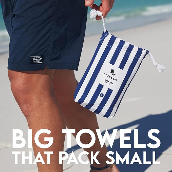 Dock & Bay Beach Towel - Quick Dry, Sand Free - Compact, Lightweight - 100% Recycled - Includes Bag - Cabana - Whitsunday Blue - Large (160x90cm, 63x35)
