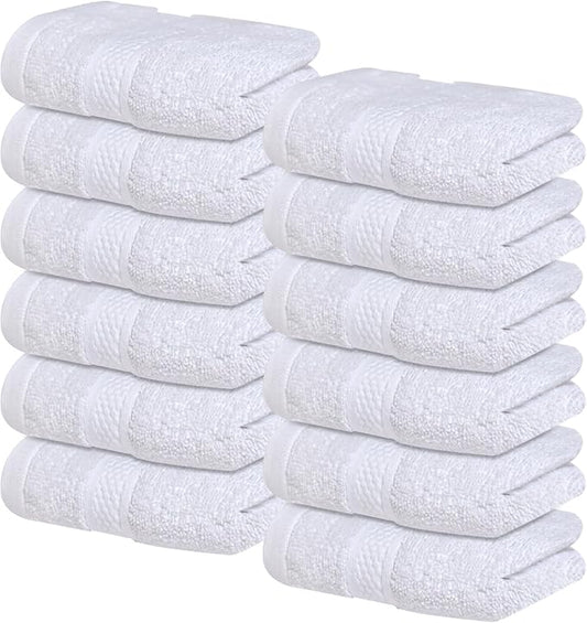 Infinitee Xclusives Luxury Wash Cloths for Showering [13x13] – 100% Cotton Washcloths [Pack of 12], Soft and Absorbent Face Towels for Bathroom Wash Clothes, Gym, and Spa (Brilliant White)