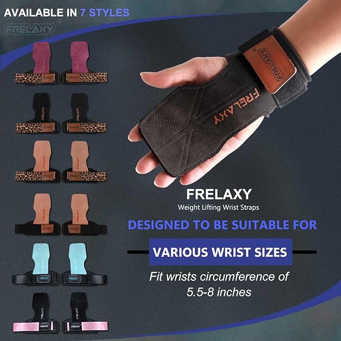 Frelaxy Lifting Wrist Straps Women and Men, Weight Lifting Grips with Cushion Wrist Loop, Double Layer Leather and Storage Pouch, Gym Workout Straps for Deadlift and Powerlifting