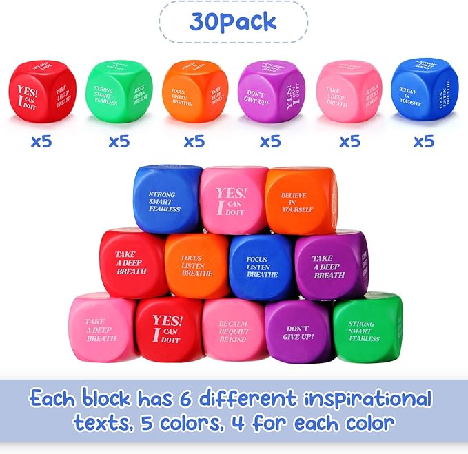 Jerify 30 Pcs Motivational Stress Ball Bulk Quote Inspirational Foam Cubes Balls Stress Relief Employee Appreciation Gift for Coworkers Kids Adult Motivating Encouraging (Multi Colors)