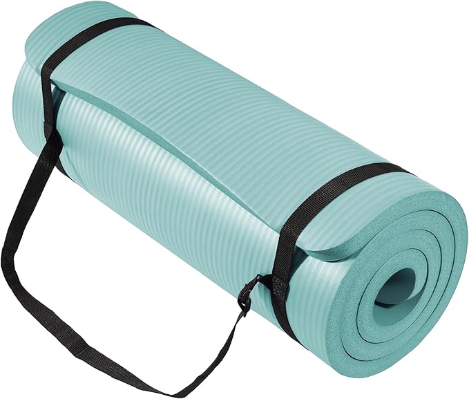 BalanceFrom GoCloud 71" x 24" All-Purpose 1-Inch Extra Thick Double-Sided Non-Slip High Density Anti-Tear Exercise Yoga Mat with Carrying Strap, Gray