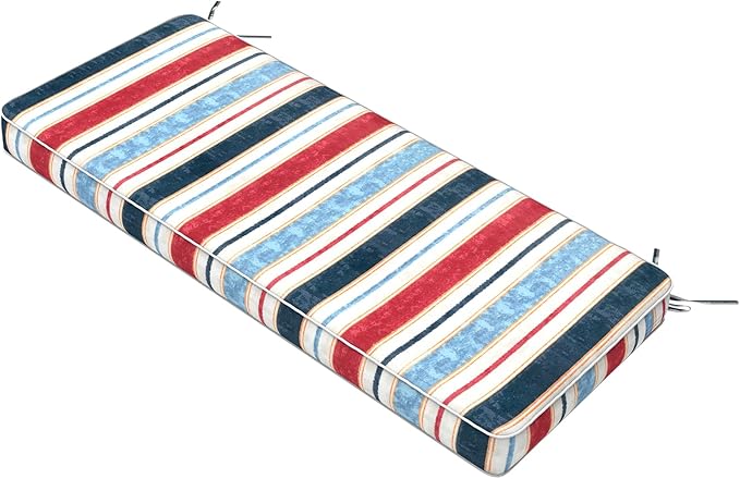 Outdoor Bench Cushion, Patio Furniture Cushions 42x18x3 Inch, All-Weather Seat Chair Swing Couch Pad, Garden Porch Loveseat Long Glider Bench Cushion, Stripe Red Blue