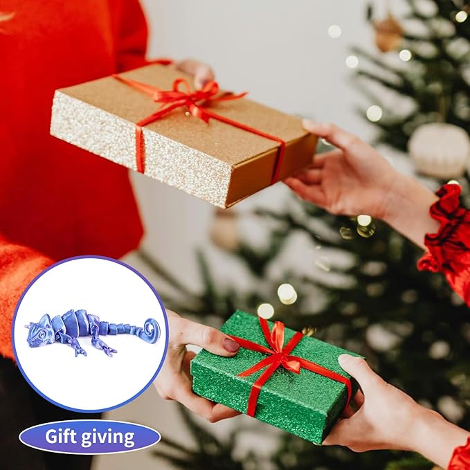 3D Printed Chameleon Articulated Fidget Toy - 12Inch PLA Flexible 3D Lizard Toy with Movable Joints, Stress Relief Desk Decor & Unique Gift for Reptile Lovers, Kids & Adults