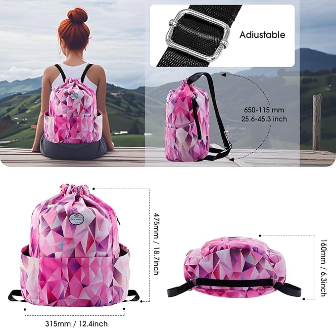 HUA ANGEL Drawstring Backpack Bag, Sport Gym Sackpack Lightweight Small Gym Bag for Men Women Pull String Sport Beach Bag