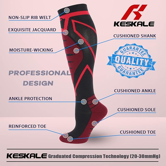 Compression Socks for Men & Women 20-30 mmHg Knee High -Best Support for Medical, Athletic, Sports, Travel (1/2Pairs)