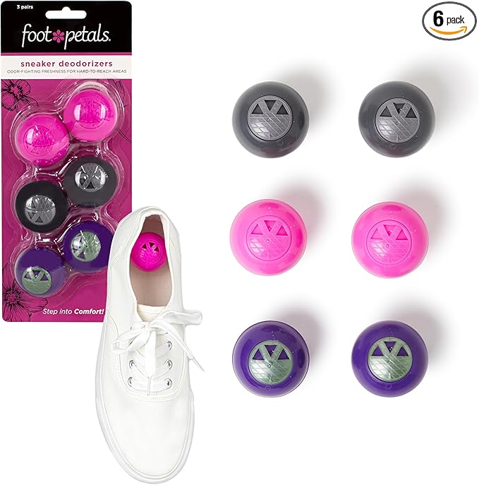 Foot Petals Sneaker Deodorizers - Freshener Balls For Shoes, Gym Bags, Lockers, or Drawers, 3-Pack, Girly