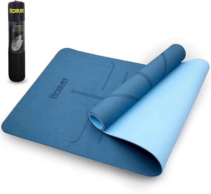 Robust Non-Slip Yoga Mat with Strap, 1/4" Thick TPE Eco-Friendly Workout Mat for Yoga with Position Lines and Texture Surface, Gym Mat for Women, Men, Pilates and Exercises Anti-Tear Sweat-Proof Exercise Mat