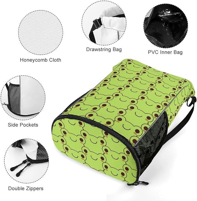Frog Drawstring Backpack - Cute Cinch Sack, String Backpacks with Pocket for Kids Women Men Boys Girls for Gym Outdoor Sports Travel Athletic Drawstring Bag - Lightweight/Foldable