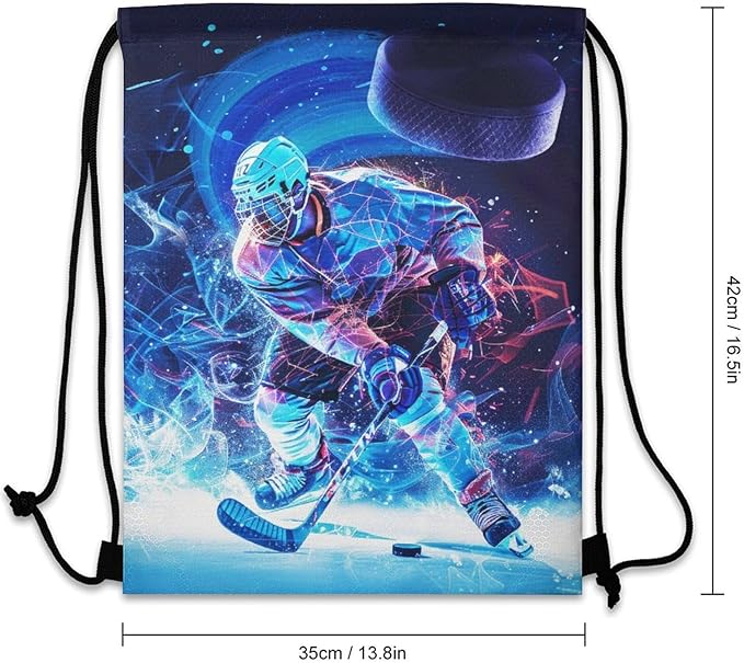 Hockey Drawstring Backpack - Cool Cinch Sack, String Backpacks for Kids Women Men Boys Girls for Gym Outdoor Sports Travel Athletic Drawstring Bag - Lightweight/Foldable