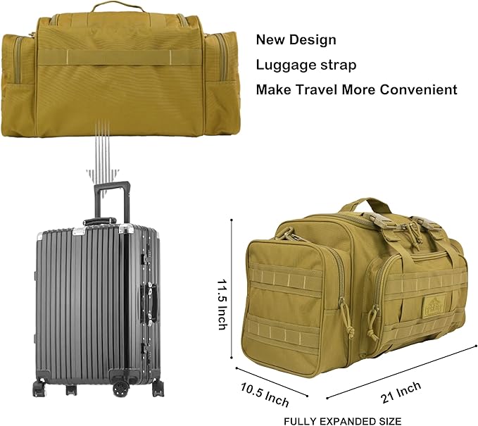 Duffel Bag – Heavy Duty Tactical Gym Bag for Men, Splashwater-Proof Weekender Travel Bag for Basketball, Football, Soccer, Hiking, and Hunting (Khaki)